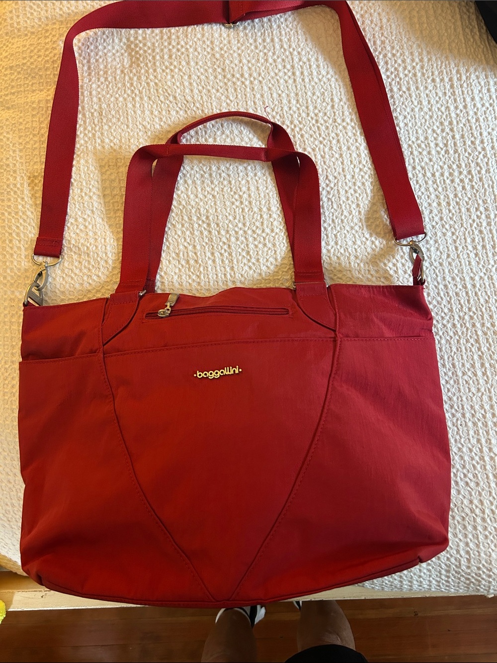 Baggallini Crimson Red Convertible Tote with Crossbody Strap